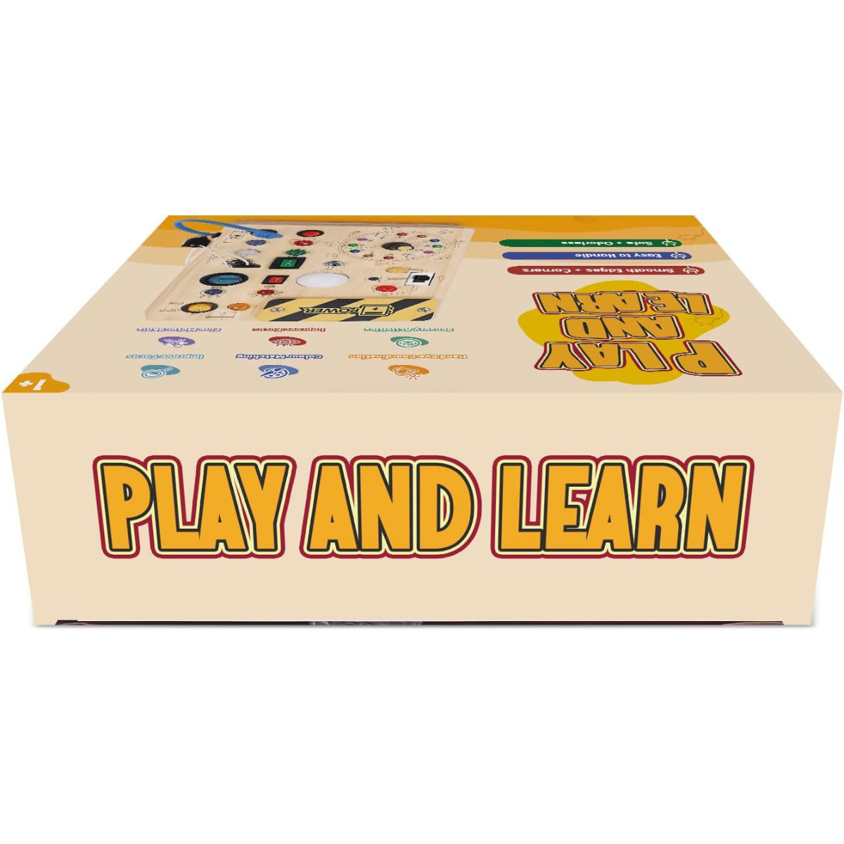 Ξύλινο Busy Board Montessori – Διαδραστικό Παιχνίδι Αισθητηριακής Ανάπτυξης με Διακόπτες & LED για Νήπια (1–3 ετών)