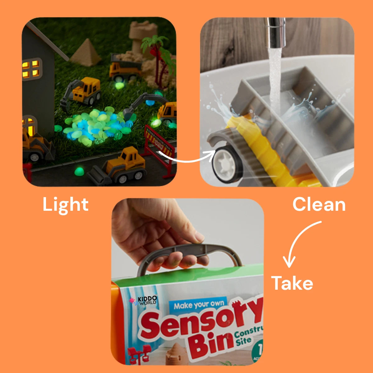 Αισθητηριακό σετ παιχνιδιού με μαγνητική άμμο και φωσφορίζουσες πέτρες | Εργοτάξιο | για παιδιά 3+