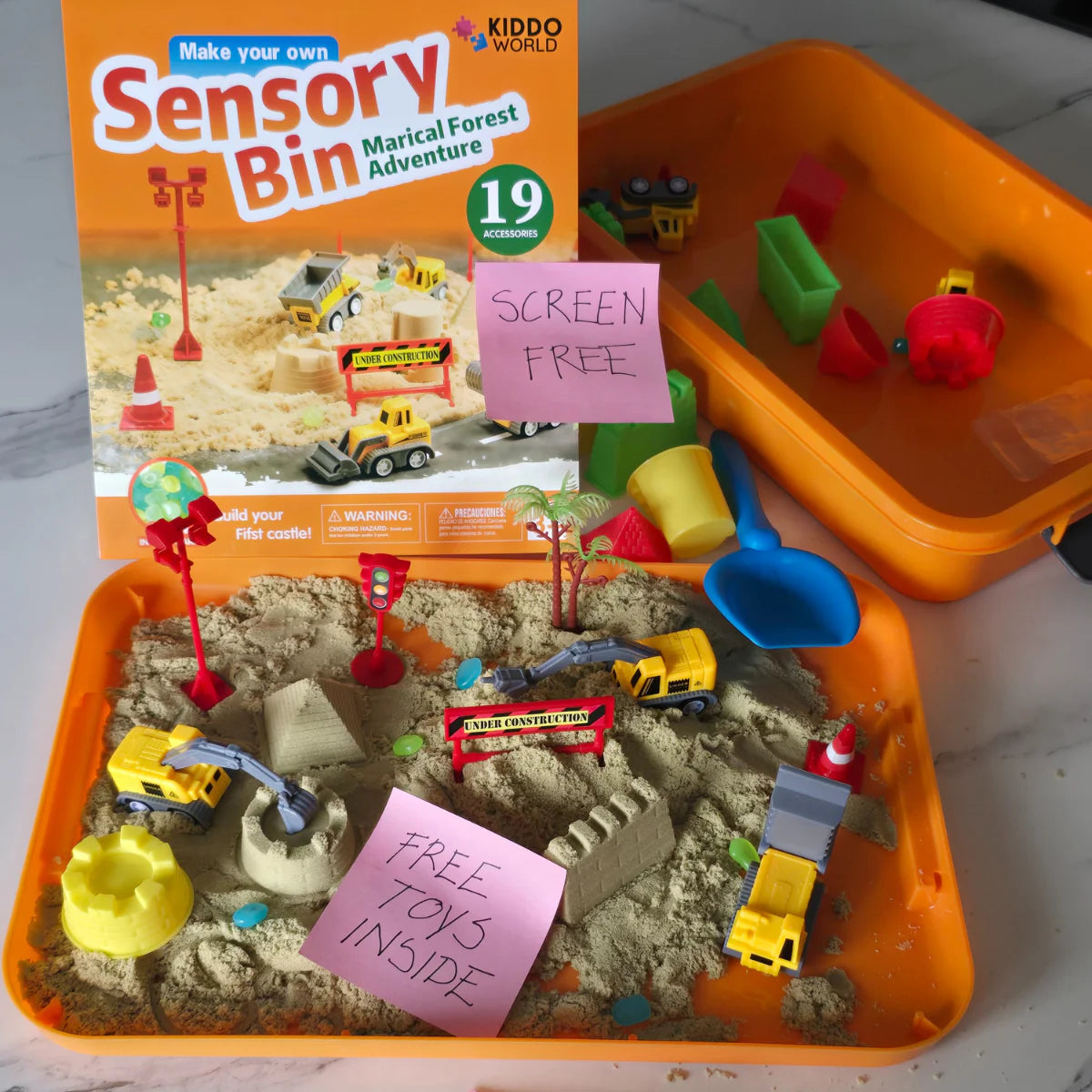 Αισθητηριακό σετ με μαγνητική άμμο & φωσφορίζοντα πετραδάκια | Εργοτάξιο & εκσκαφείς