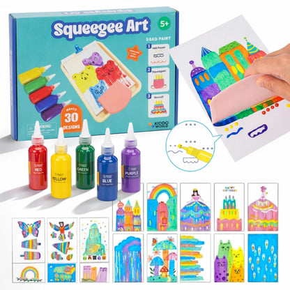 Squeegee Art Kit | Σετ με 5 χρώματα και μια μαγική σπάτουλα για δημιουργία σχεδίων χωρίς πινέλα | για παιδιά 5+