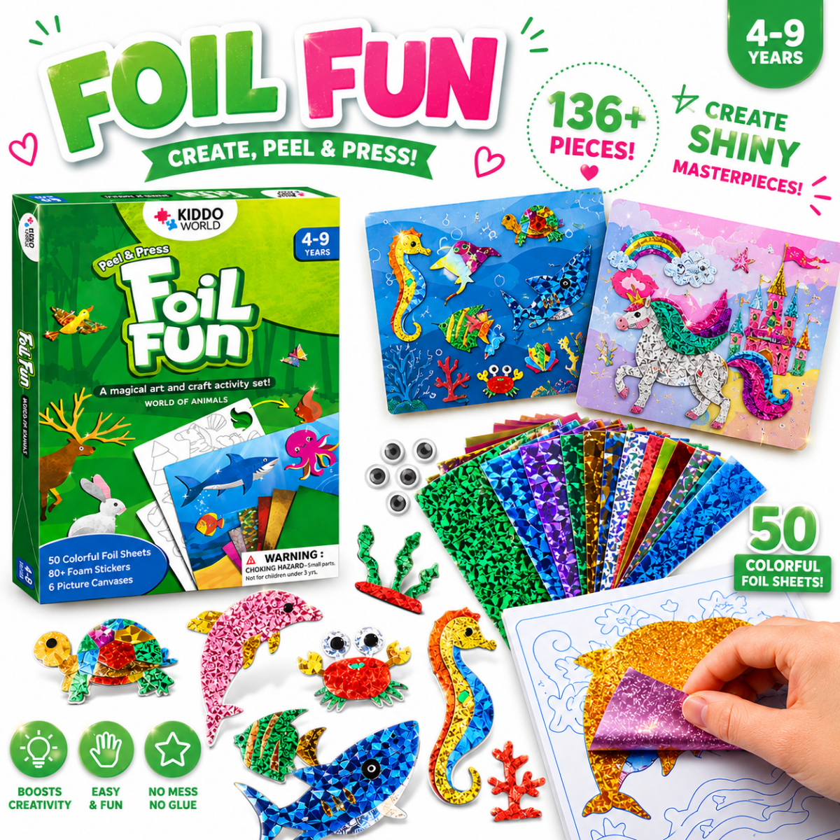 Foil Fun: Κόσμος των ζώων – λαμπερές εικόνες με ζωάκια χωρίς ακαταστασία! (4+ ετών)