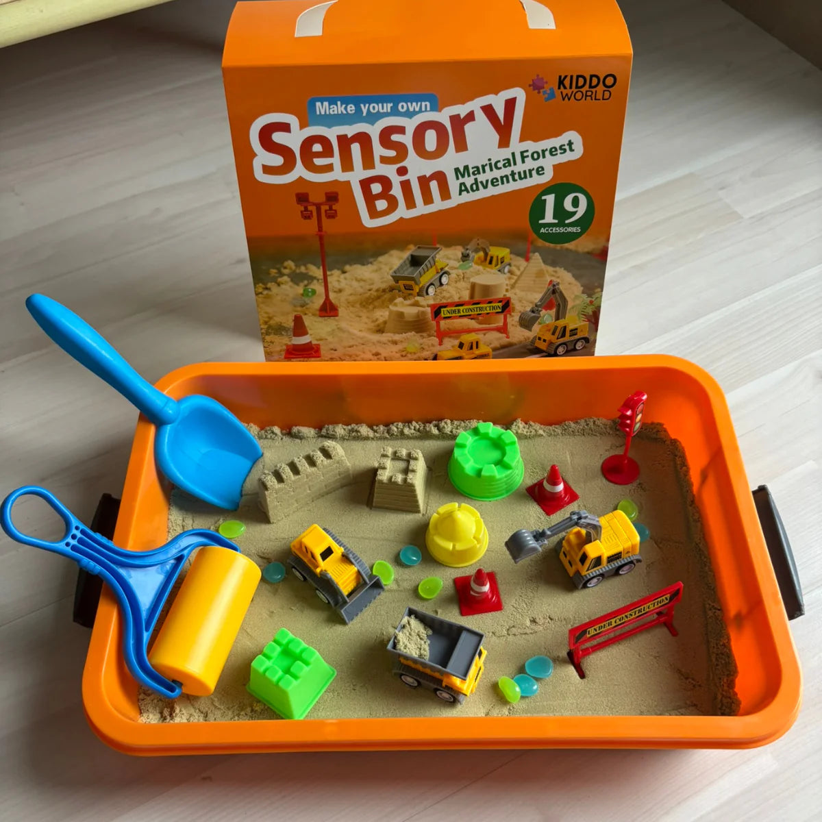 Αισθητηριακό σετ με μαγνητική άμμο & φωσφορίζοντα πετραδάκια | Εργοτάξιο & εκσκαφείς