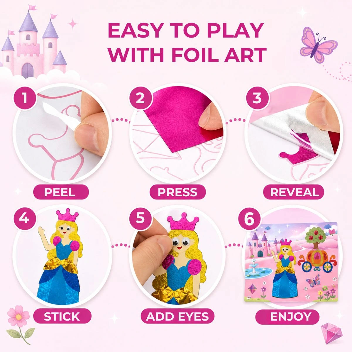 Foil Fun: Μονόκεροι και πριγκίπισσες – λαμπερές παραμυθένιες εικόνες χωρίς ακαταστασία! (4+ ετών)