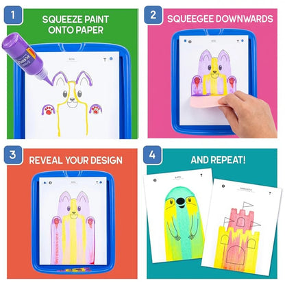 Squeegee Art Kit | Σετ με 5 χρώματα και μια μαγική σπάτουλα για δημιουργία σχεδίων χωρίς πινέλα | για παιδιά 5+