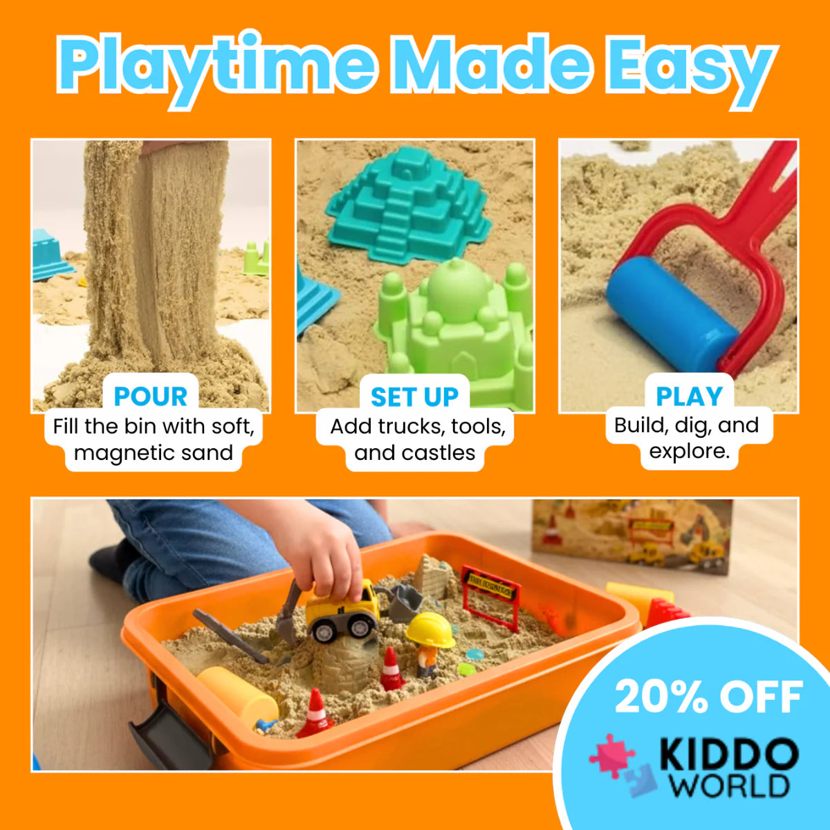 Αισθητηριακό σετ με μαγνητική άμμο & φωσφορίζοντα πετραδάκια | Εργοτάξιο & εκσκαφείς