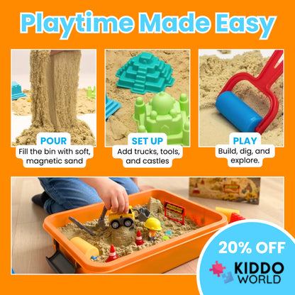 Αισθητηριακό σετ με μαγνητική άμμο & φωσφορίζοντα πετραδάκια | Εργοτάξιο & εκσκαφείς