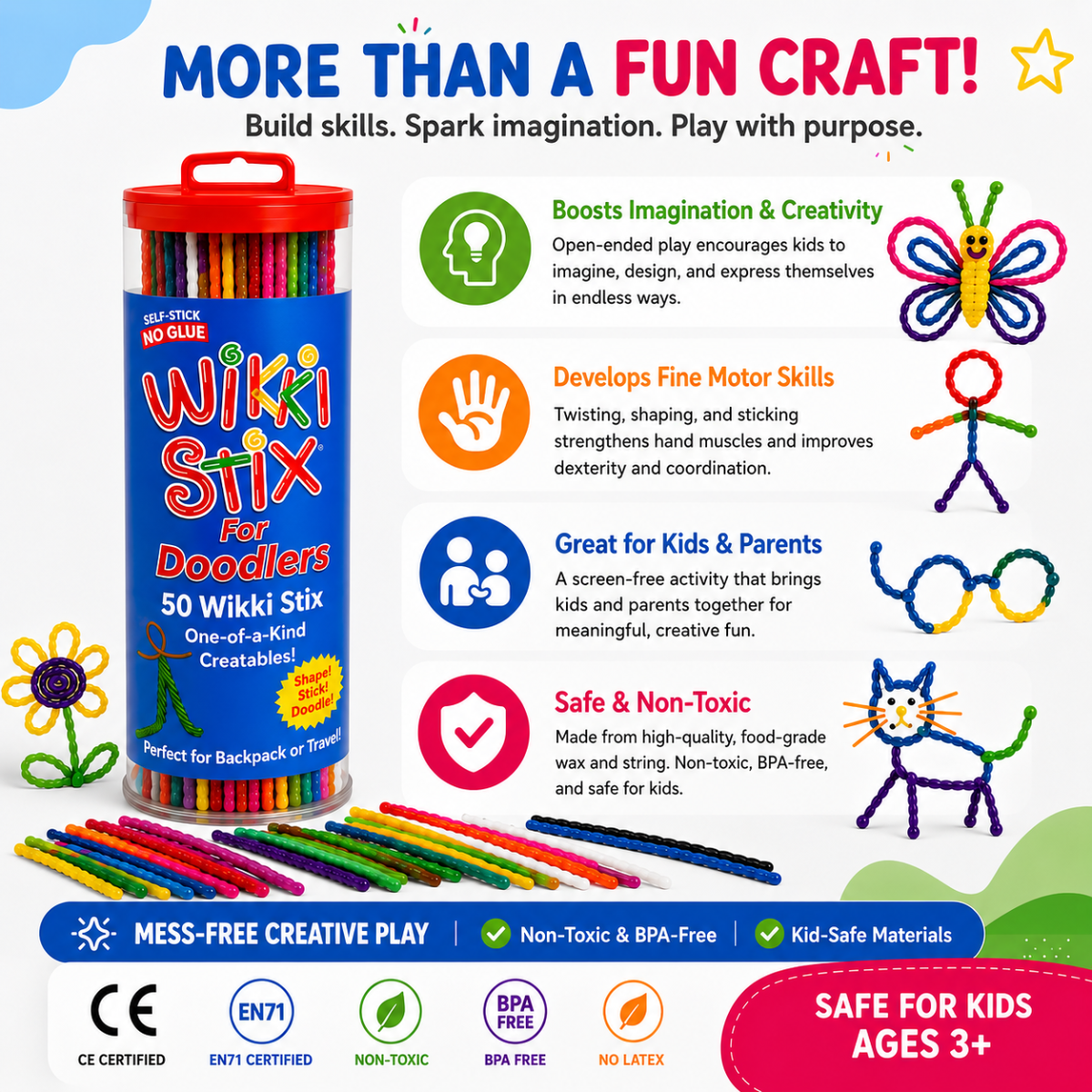 Wikki Stix Μαγικά κηρωμένα κορδόνια (σετ 50 τεμαχίων, 3+ ετών)