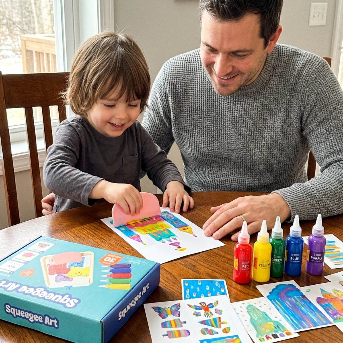 Squeegee Art Kit | Σετ με 5 χρώματα και μια μαγική σπάτουλα για δημιουργία σχεδίων χωρίς πινέλα | για παιδιά 5+