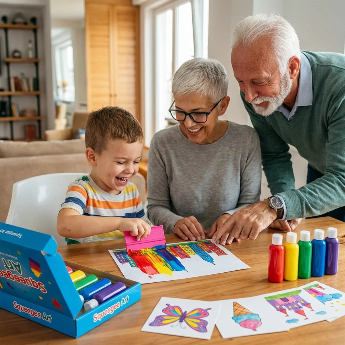 Squeegee Art Kit | Σετ με 5 χρώματα και μια μαγική σπάτουλα για δημιουργία σχεδίων χωρίς πινέλα | για παιδιά 5+