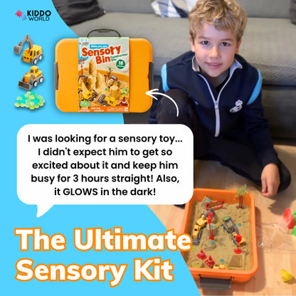 Αισθητηριακό σετ με μαγνητική άμμο & φωσφορίζοντα πετραδάκια | Εργοτάξιο & εκσκαφείς