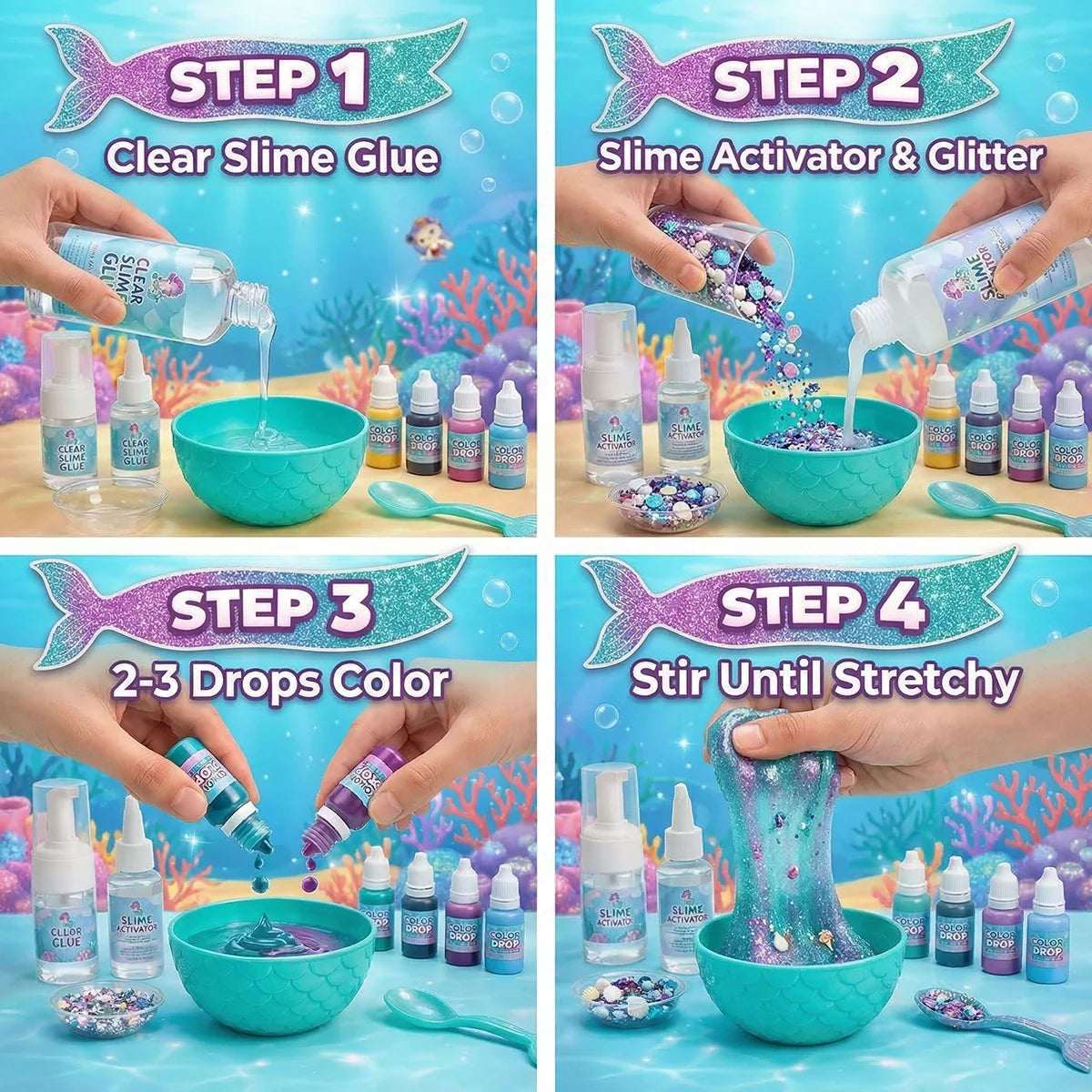 Mermaid Ocean Slime – φτιάξε λαμπερό θαλάσσιο slime με γοργόνες! (4+ ετών)