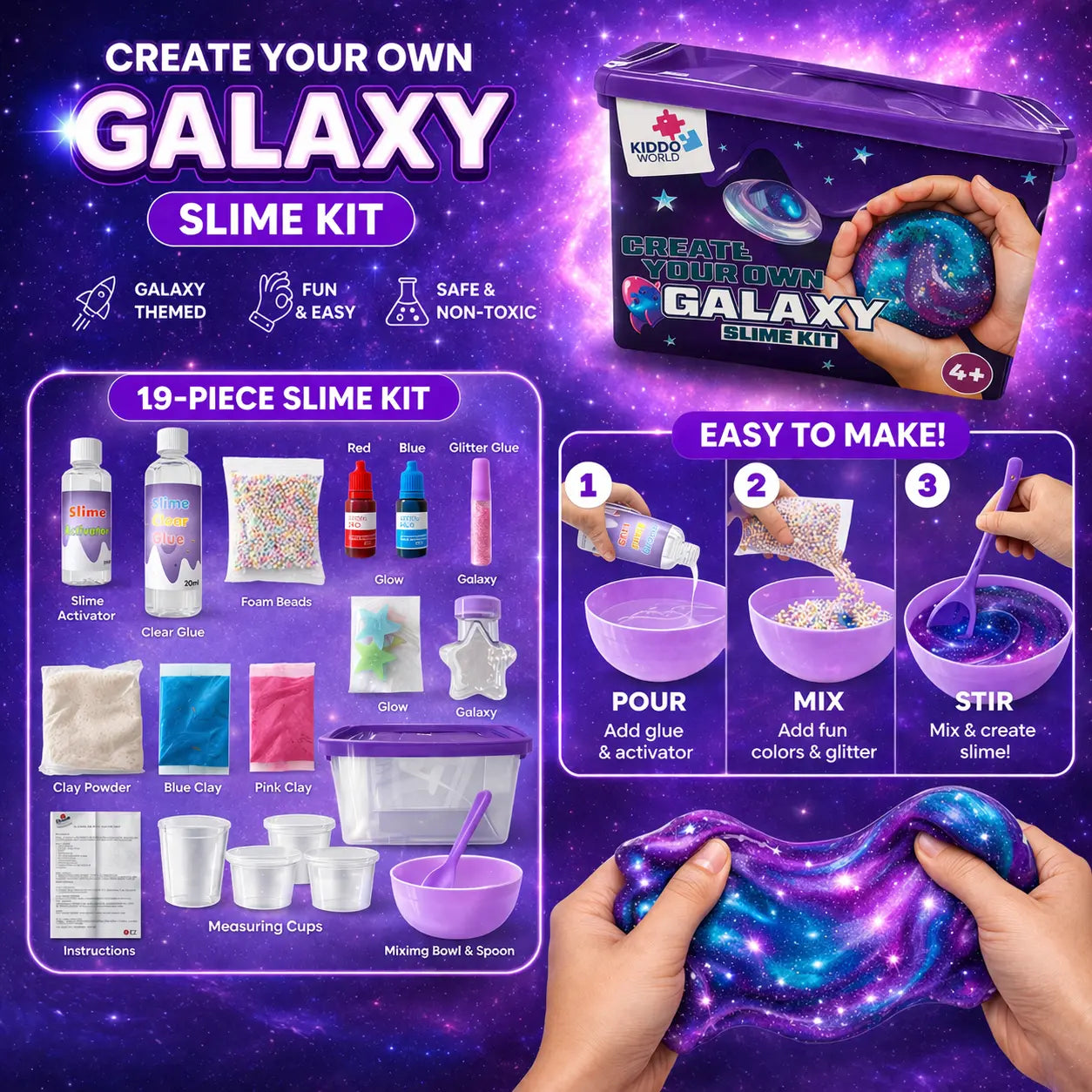 Galaxy Slime – φτιάξε λαμπερό διαστημικό slime που φωσφορίζει στο σκοτάδι! (4+ ετών)