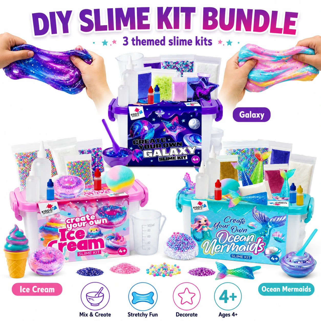 Slime σετ 3 σε 1 – Galaxy Slime, Ice Cream Slime και Mermaid Ocean Slime! (4+ ετών)