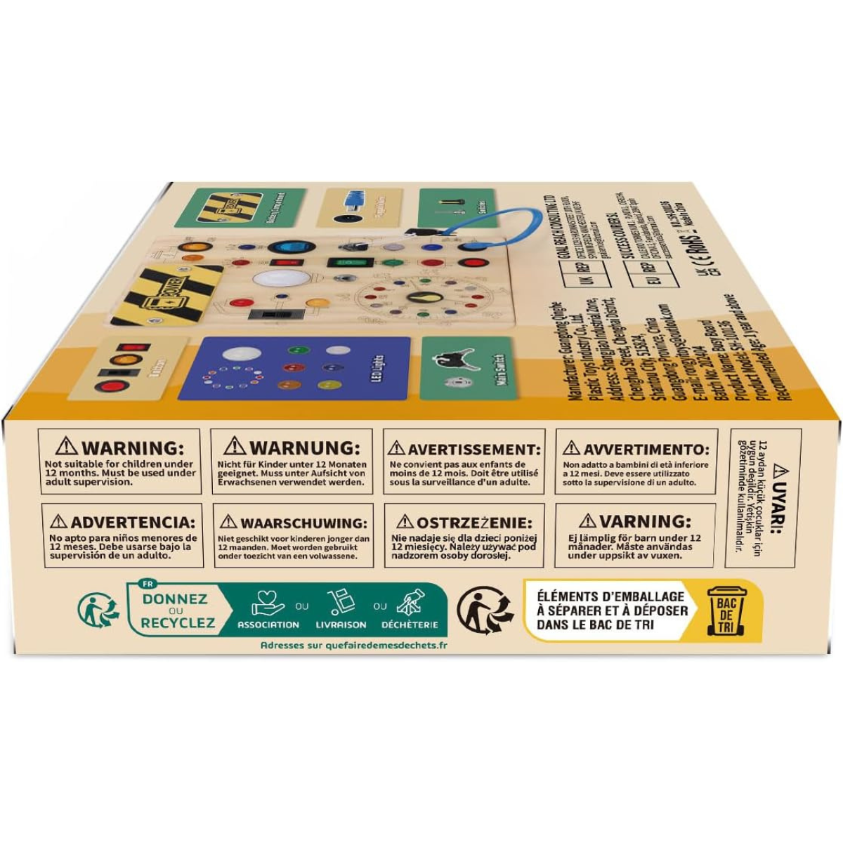 Ξύλινο Busy Board Montessori – Διαδραστικό Παιχνίδι Αισθητηριακής Ανάπτυξης με Διακόπτες & LED για Νήπια (1–3 ετών)
