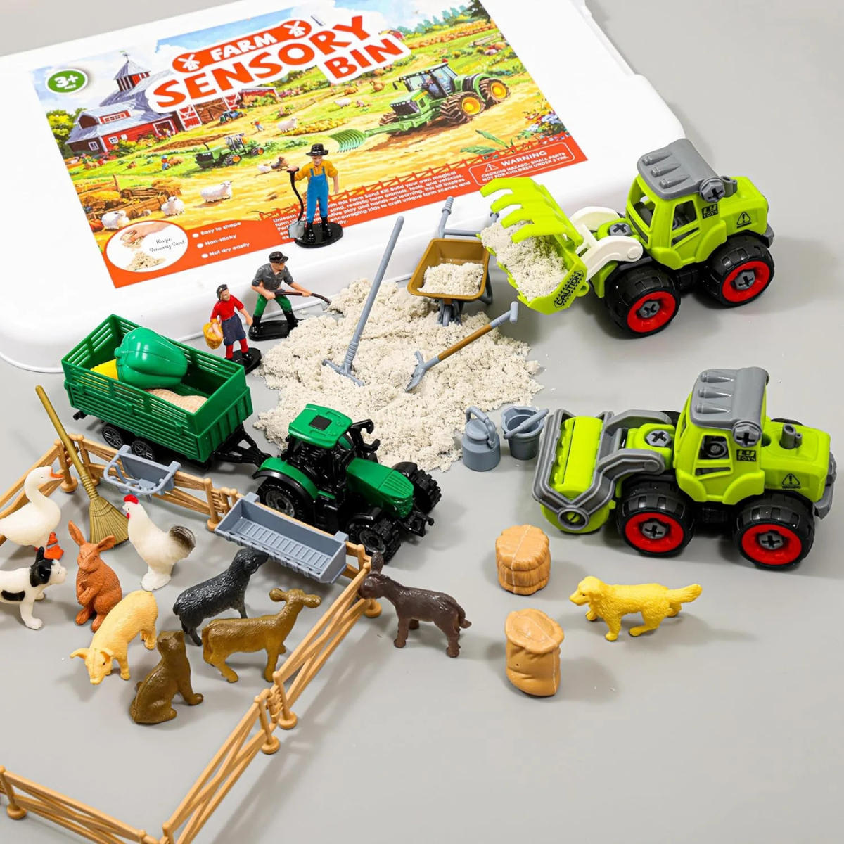Kinetic Sand - Farm Κατασκευαστικό Παιχνίδι – Φορητό Πτυσσόμενο Κάδος με Γερανό, Φορτηγό και 2 κιλά Αισθητηριακής Άμμου (Για ηλικίες 3+)