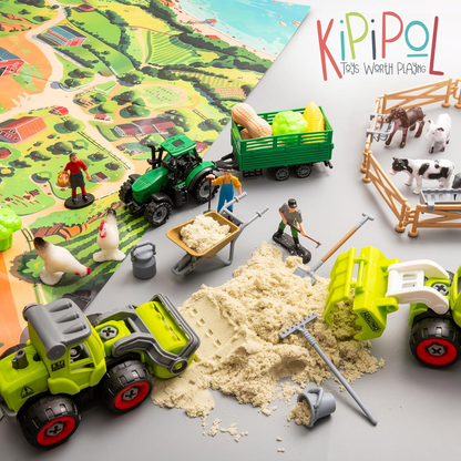 Kinetic Sand - Farm Κατασκευαστικό Παιχνίδι – Φορητό Πτυσσόμενο Κάδος με Γερανό, Φορτηγό και 2 κιλά Αισθητηριακής Άμμου (Για ηλικίες 3+)