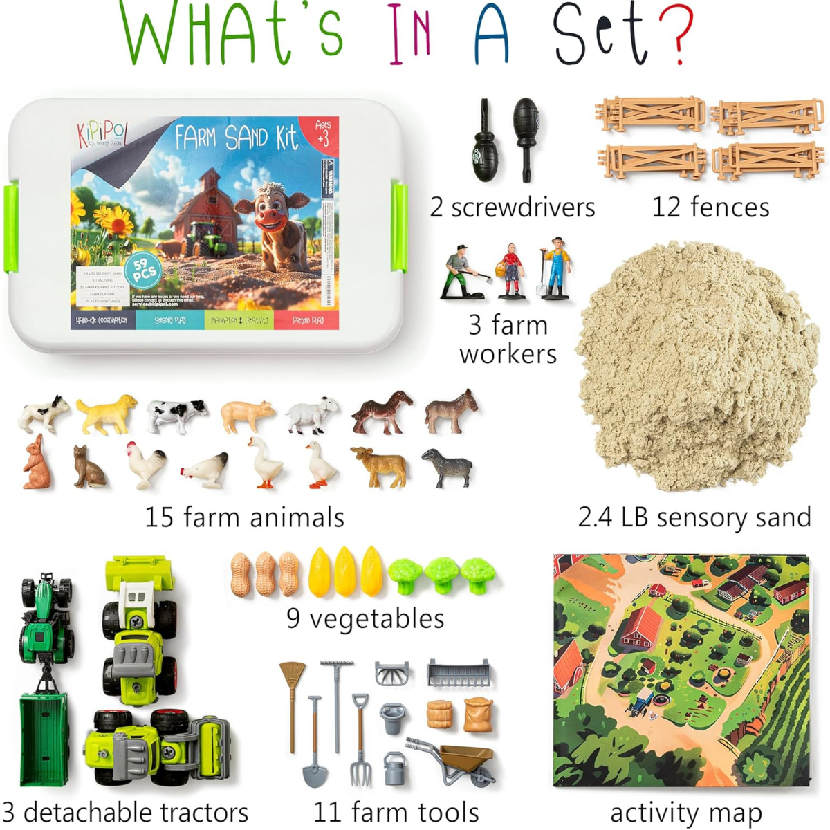 Kinetic Sand - Farm Κατασκευαστικό Παιχνίδι – Φορητό Πτυσσόμενο Κάδος με Γερανό, Φορτηγό και 2 κιλά Αισθητηριακής Άμμου (Για ηλικίες 3+)