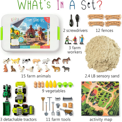 Kinetic Sand - Farm Κατασκευαστικό Παιχνίδι – Φορητό Πτυσσόμενο Κάδος με Γερανό, Φορτηγό και 2 κιλά Αισθητηριακής Άμμου (Για ηλικίες 3+)