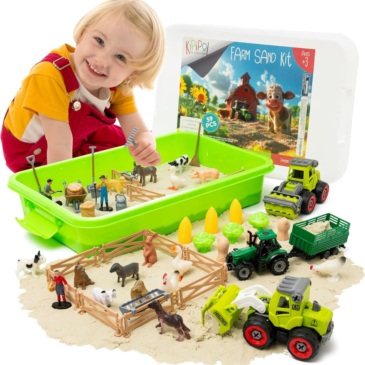 Kinetic Sand - Farm Κατασκευαστικό Παιχνίδι – Φορητό Πτυσσόμενο Κάδος με Γερανό, Φορτηγό και 2 κιλά Αισθητηριακής Άμμου (Για ηλικίες 3+)