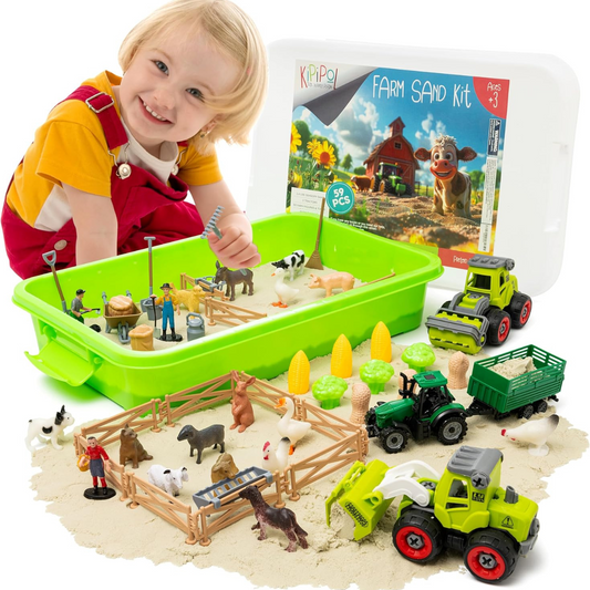 Kinetic Sand - Farm Κατασκευαστικό Παιχνίδι – Φορητό Πτυσσόμενο Κάδος με Γερανό, Φορτηγό και 2 κιλά Αισθητηριακής Άμμου (Για ηλικίες 3+)