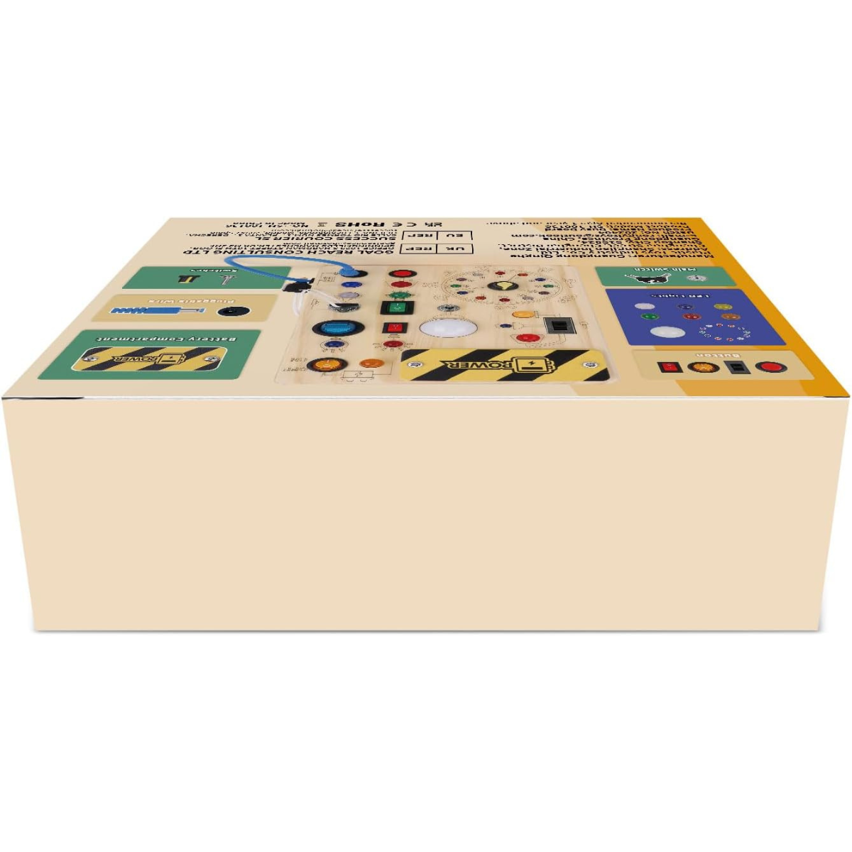 Ξύλινο Busy Board Montessori – Διαδραστικό Παιχνίδι Αισθητηριακής Ανάπτυξης με Διακόπτες & LED για Νήπια (1–3 ετών)