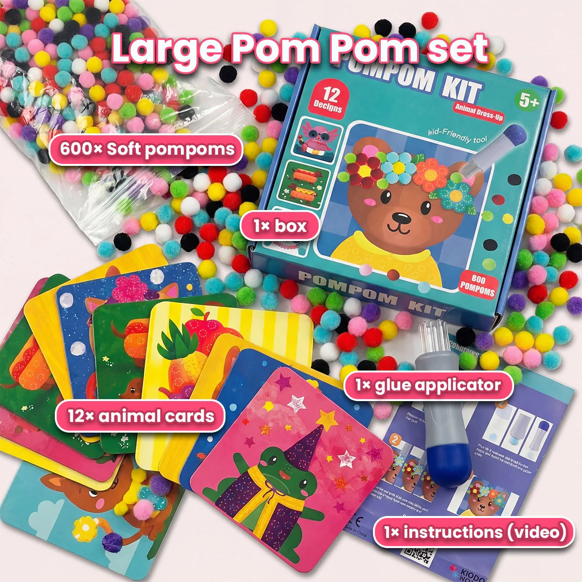 Pom Pom Kit – φτιάξε αφράτα 3D ζωάκια από μαλακά πομ πομ χωρίς ακαταστασία! (5+ ετών)