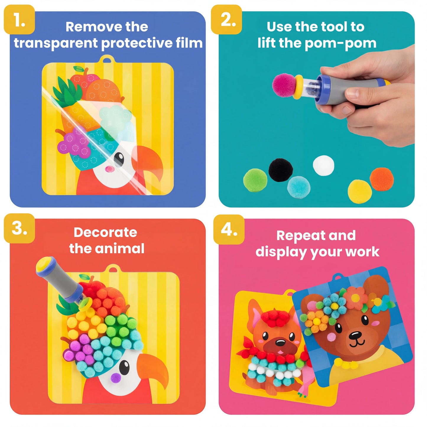 Pom Pom Kit – φτιάξε αφράτα 3D ζωάκια από μαλακά πομ πομ χωρίς ακαταστασία! (5+ ετών)