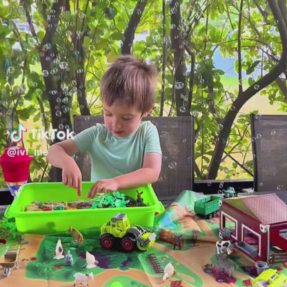 Kinetic Sand - Farm Κατασκευαστικό Παιχνίδι – Φορητό Πτυσσόμενο Κάδος με Γερανό, Φορτηγό και 2 κιλά Αισθητηριακής Άμμου (Για ηλικίες 3+)